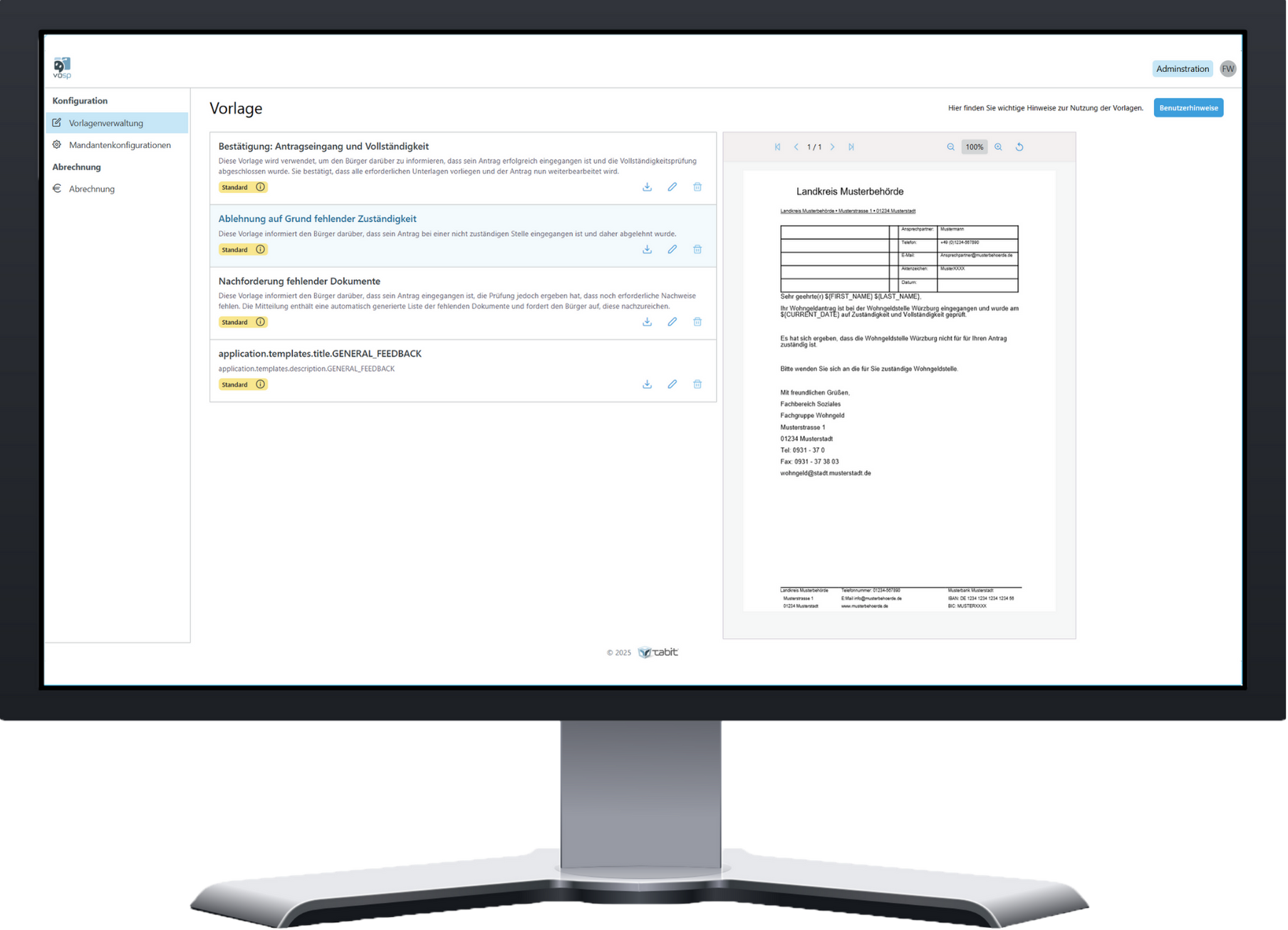 Benutzeroberfläche von VL Mate für Kommunen